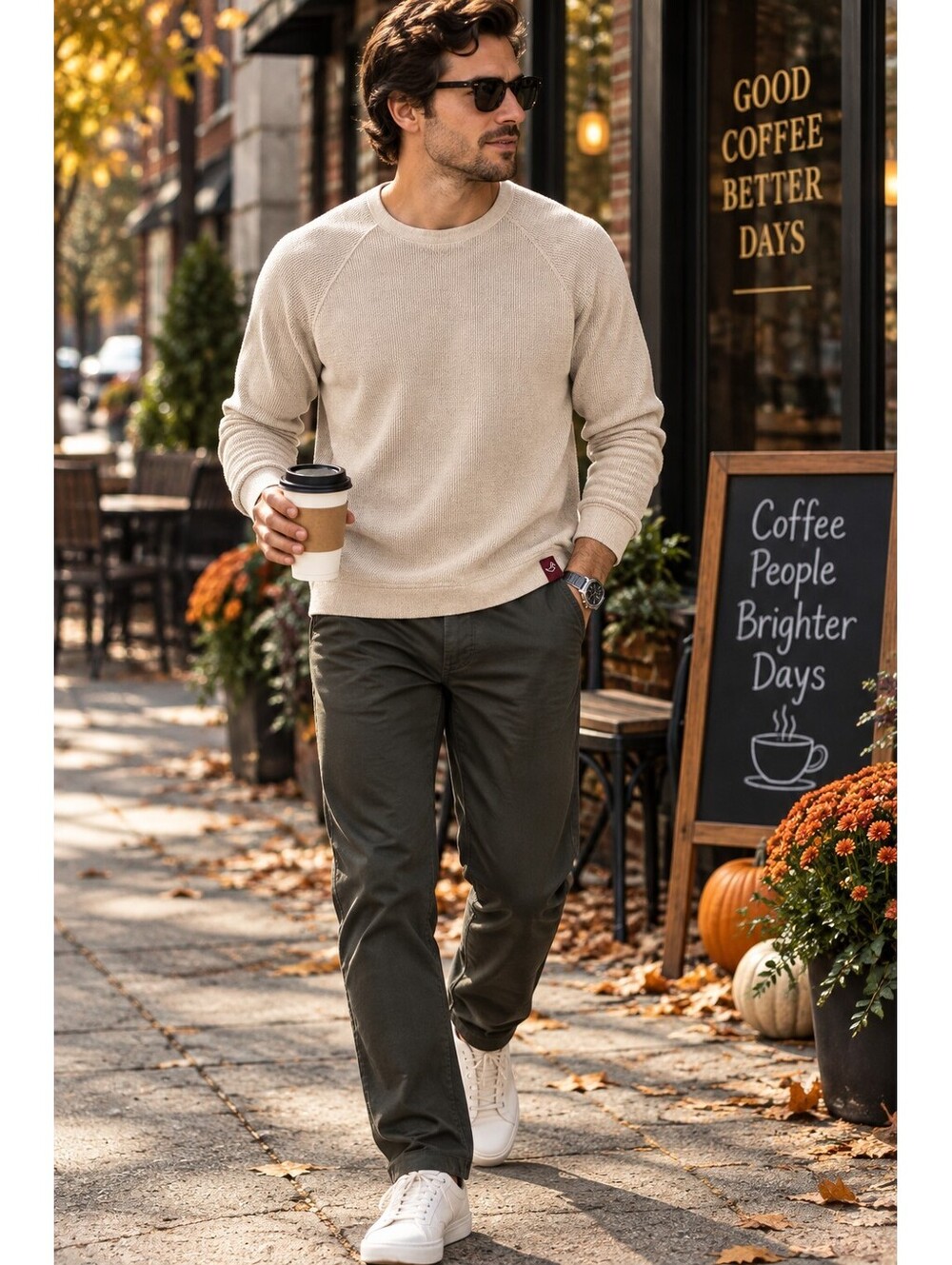 Alesbury Men’s Large Cream 100% Cotton Raglan Crewneck Textured Sweater